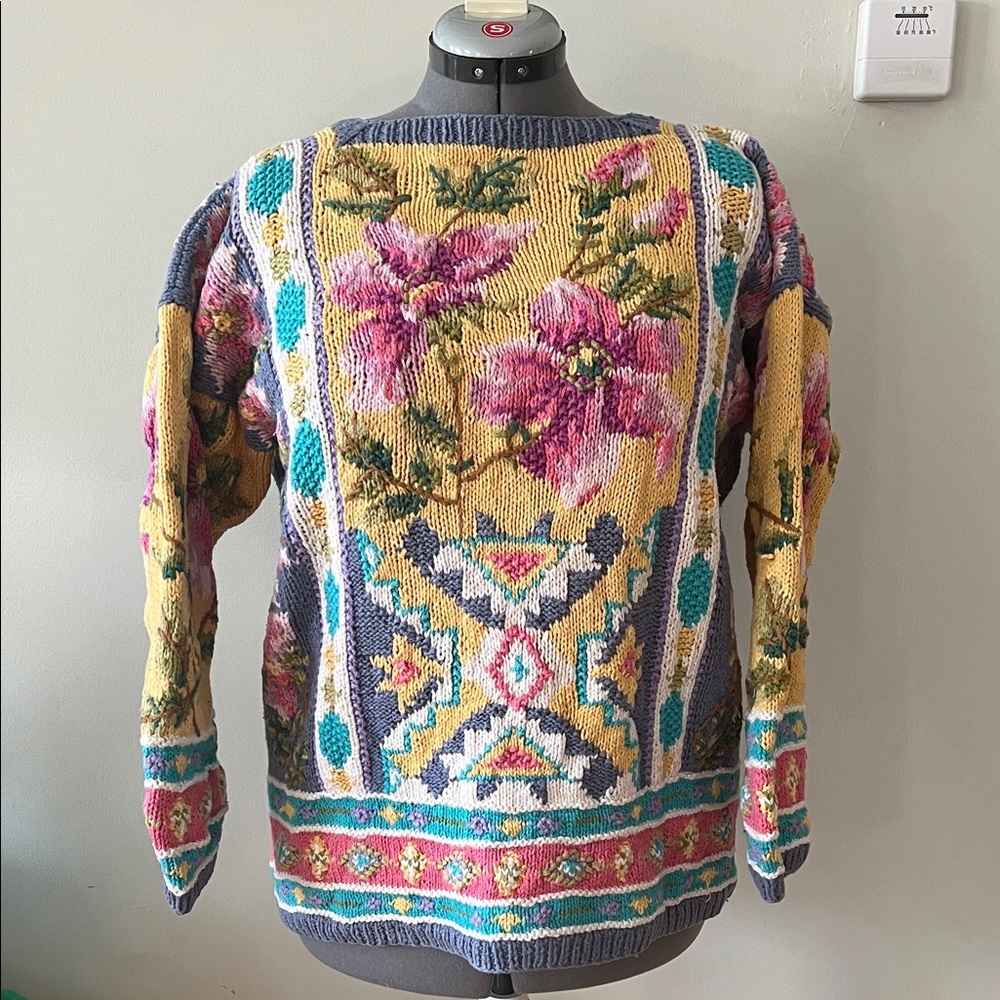 Colorful Floral Hand Knit Sweater